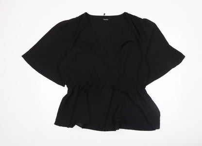 Boohoo Women Black Wrap Chiffon Blouse UK 12 Short Sleeve Top