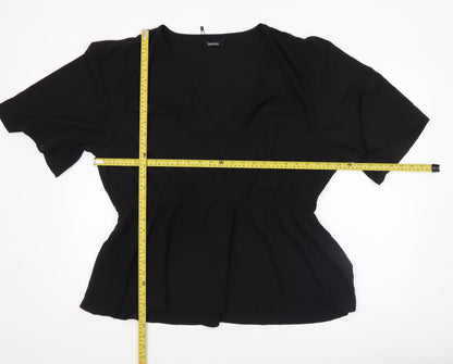 Boohoo Women Black Wrap Chiffon Blouse UK 12 Short Sleeve Top