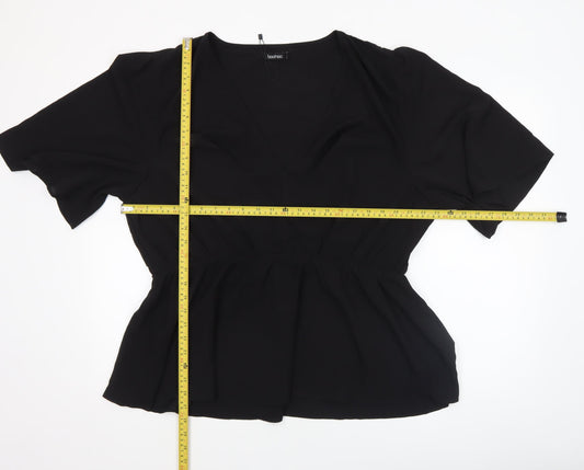 Boohoo Women Black Wrap Chiffon Blouse UK 12 Short Sleeve Top
