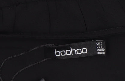 Boohoo Women Black Wrap Chiffon Blouse UK 12 Short Sleeve Top