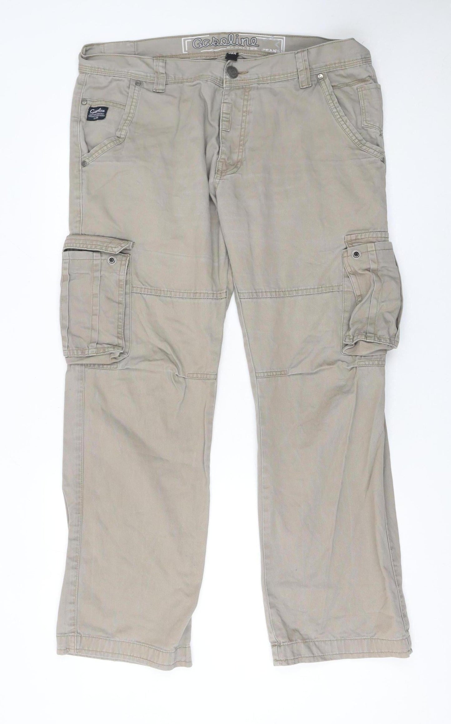 Mens UK Size L Gasoline Originals Regular Fit Cargo Beige Trousers