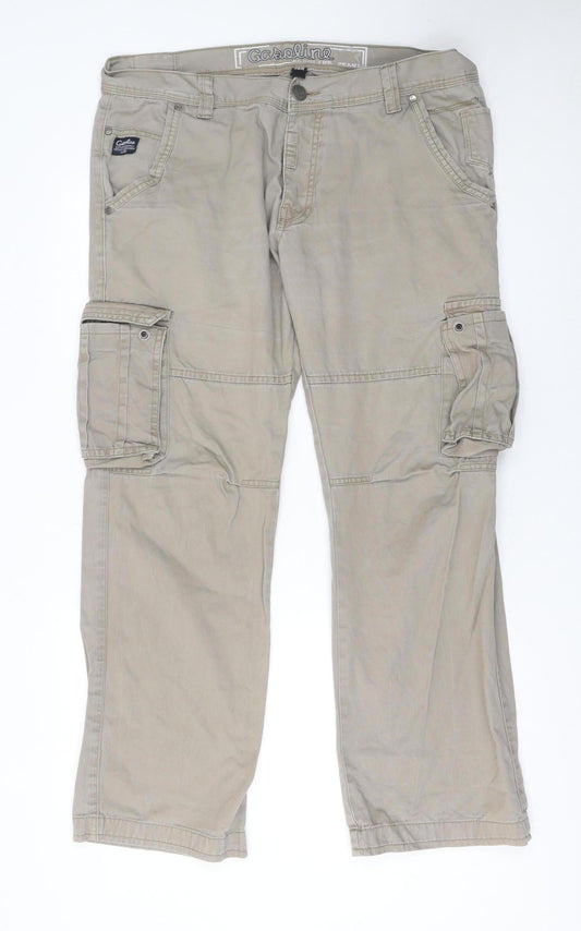 Mens UK Size L Gasoline Originals Regular Fit Cargo Beige Trousers
