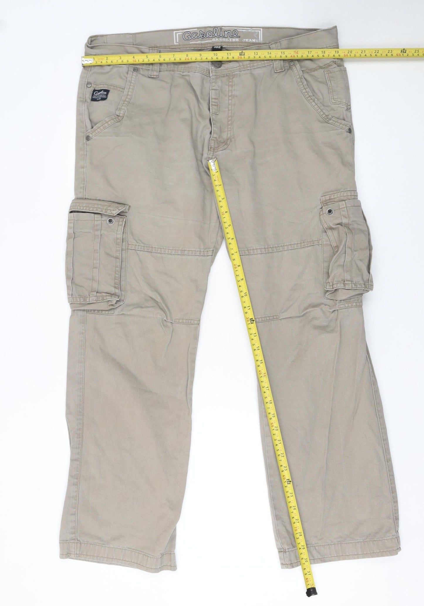 Mens UK Size L Gasoline Originals Regular Fit Cargo Beige Trousers