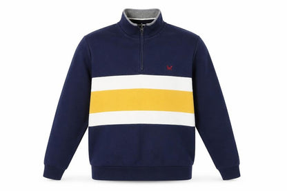 Crew Clothing Blue 1/4 Zip Striped Sweatshirt L Regular Fit