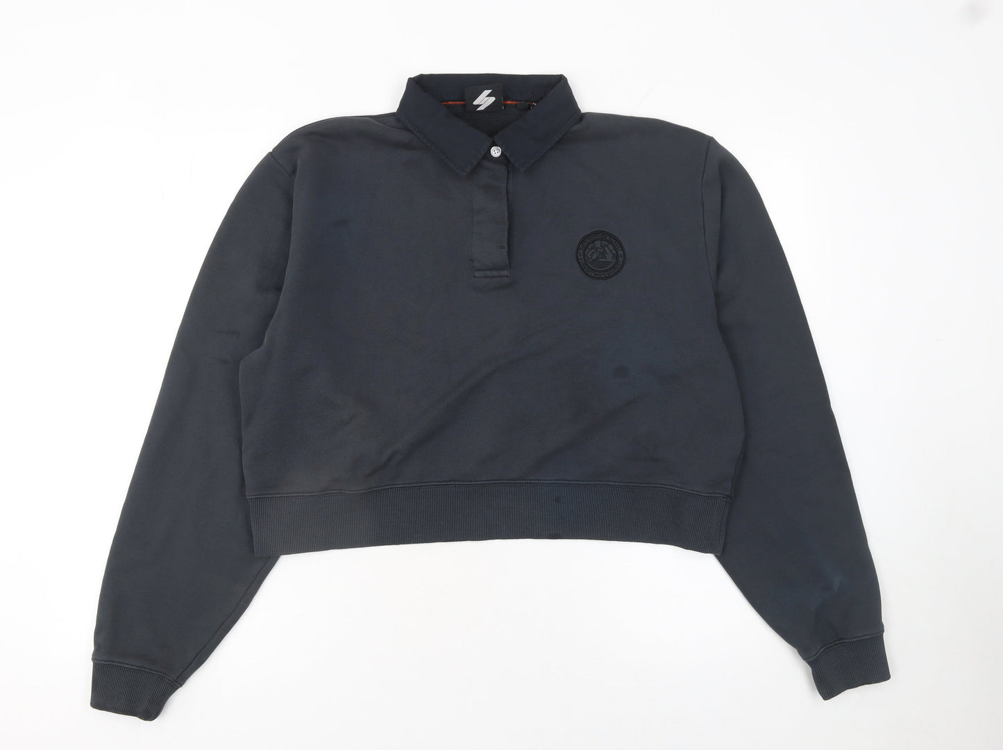 Womens UK Size 10 Superdry Black Henley Sweatshirt