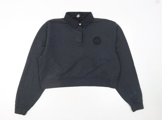Womens UK Size 10 Superdry Black Henley Sweatshirt