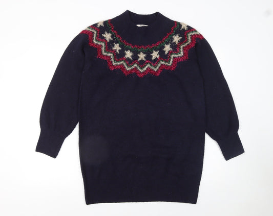 Tu Women’s Blue Fair Isle Glitter Christmas Pullover Jumper Size 10
