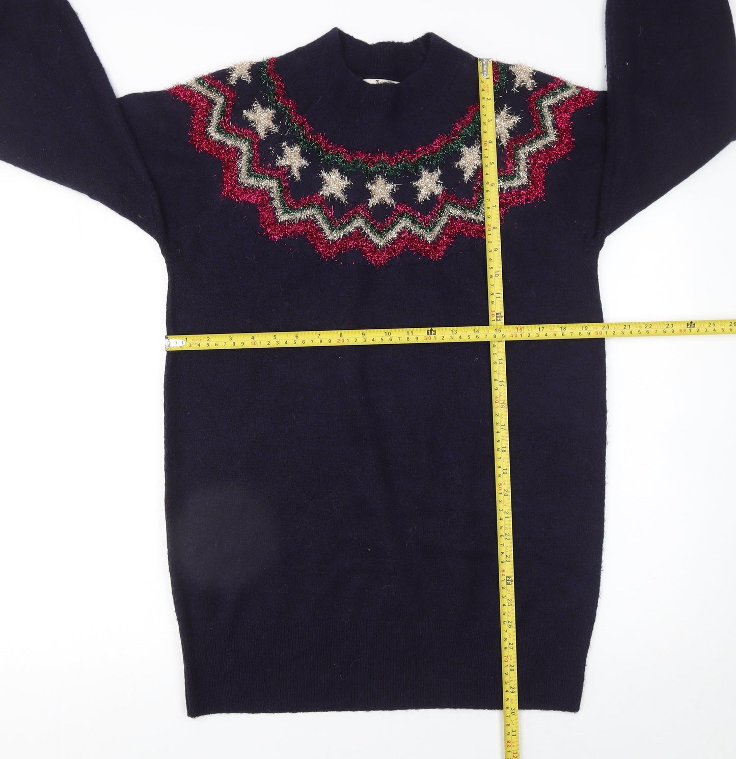 Tu Women’s Blue Fair Isle Glitter Christmas Pullover Jumper Size 10