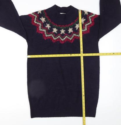 Tu Women’s Blue Fair Isle Glitter Christmas Pullover Jumper Size 10