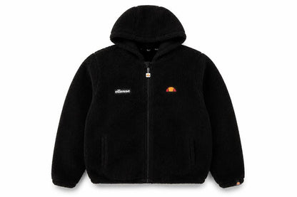Front view of Ellesse boys’ black fleece hooded full zip winter jacket 13-14 years