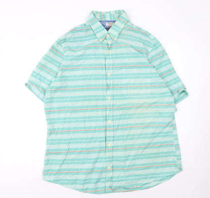 Next Men’s Green Striped Oxford Short Sleeve 2XL Button-Up Shirt