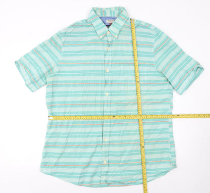 Next Men’s Green Striped Oxford Short Sleeve 2XL Button-Up Shirt