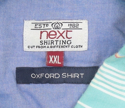 Next Men’s Green Striped Oxford Short Sleeve 2XL Button-Up Shirt