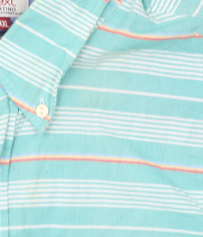 Next Men’s Green Striped Oxford Short Sleeve 2XL Button-Up Shirt