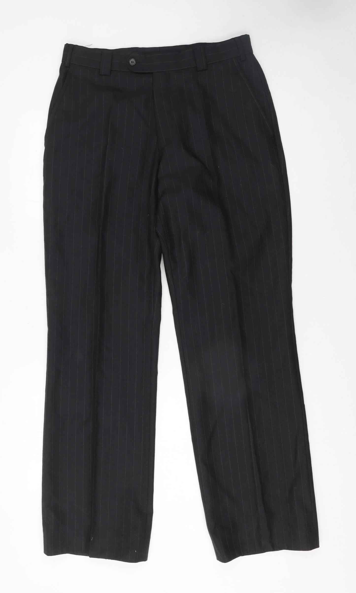 Mens UK Size 38 Remus Uomo Regular Fit Dress Pants Black Trousers