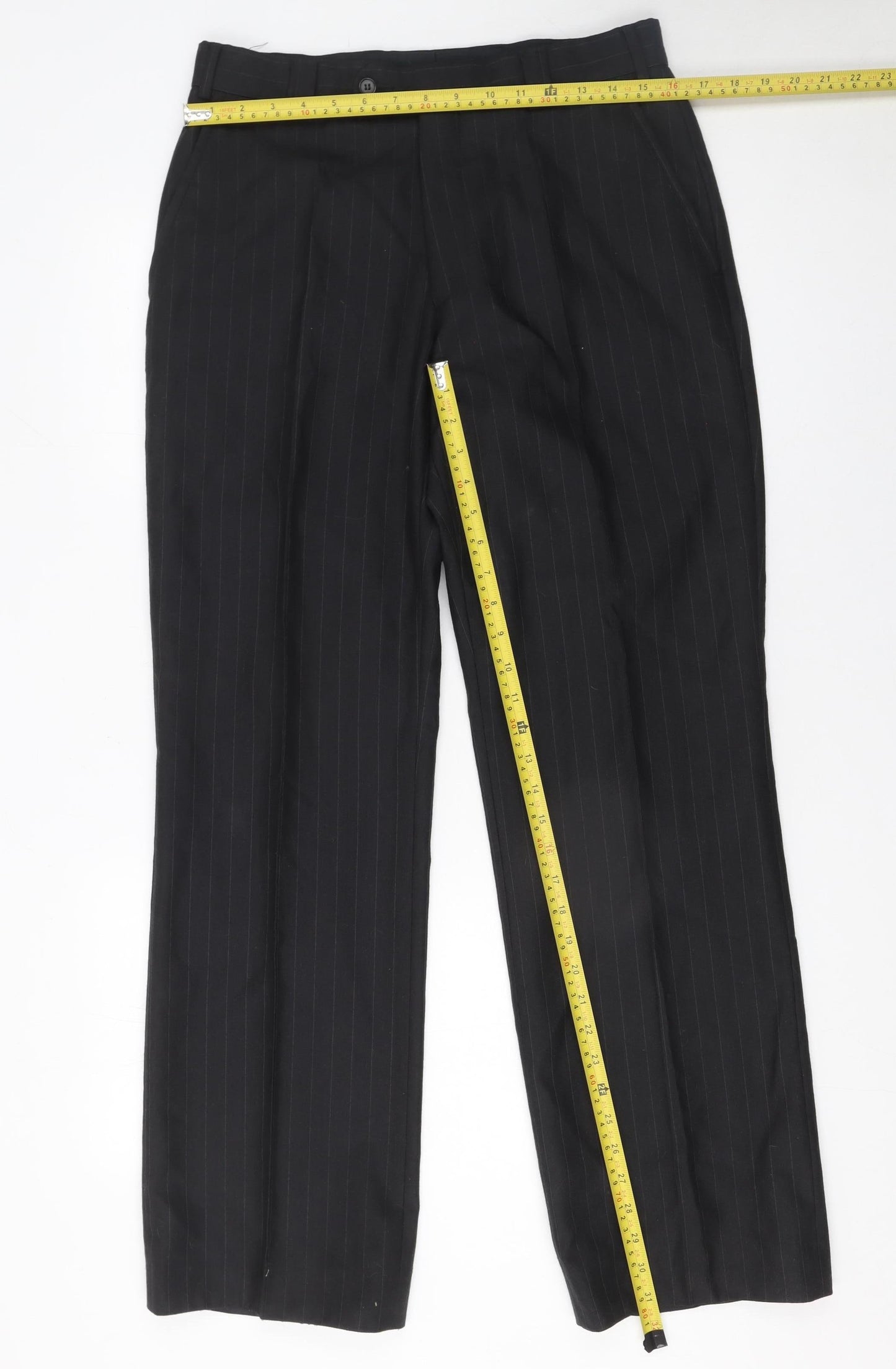 Mens UK Size 38 Remus Uomo Regular Fit Dress Pants Black Trousers