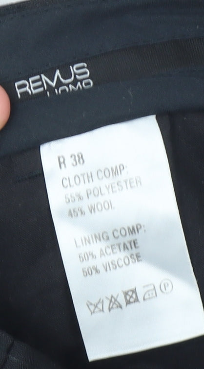 Mens UK Size 38 Remus Uomo Regular Fit Dress Pants Black Trousers