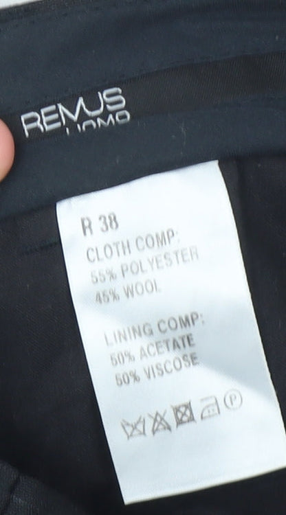 Mens UK Size 38 Remus Uomo Regular Fit Dress Pants Black Trousers