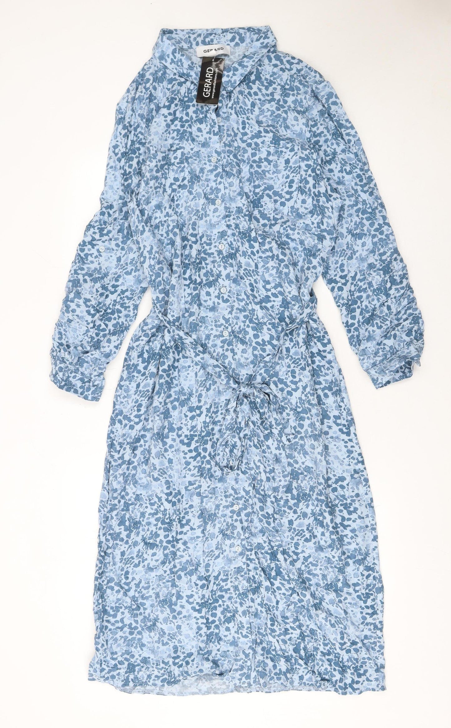 Gerard Womens Blue Floral Shirt Dress Size 16 Lightweight Viscose