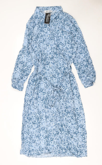Gerard Womens Blue Floral Shirt Dress Size 16 Lightweight Viscose