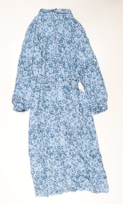 Gerard Womens Blue Floral Shirt Dress Size 16 Lightweight Viscose