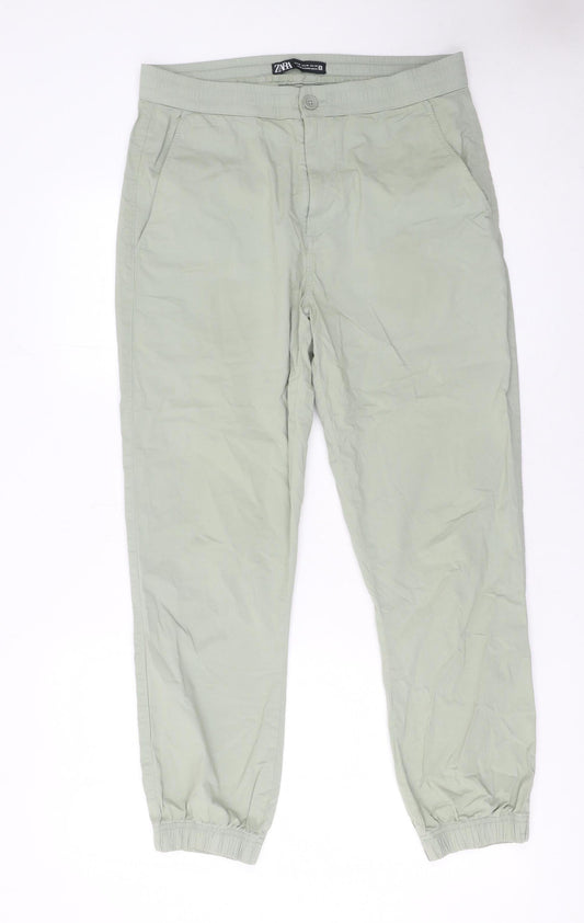 Womens UK Size M Zara Regular Fit Jogger Green Trousers