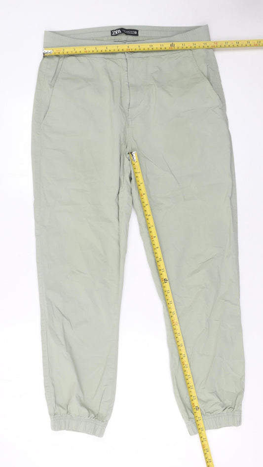 Womens UK Size M Zara Regular Fit Jogger Green Trousers