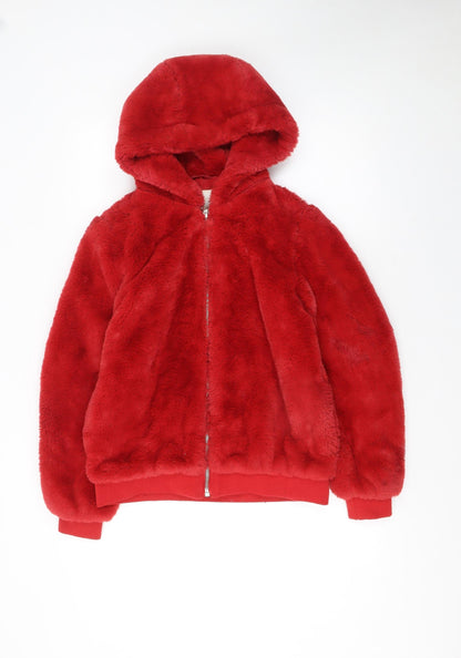 Womens UK Size 8 Broken Standard Red Full Zip Hoodie