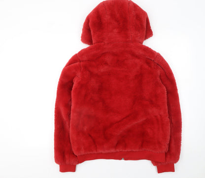 Womens UK Size 8 Broken Standard Red Full Zip Hoodie