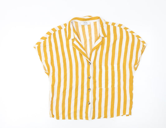 Womens UK Size M Bershka Yellow Basic Button-Up