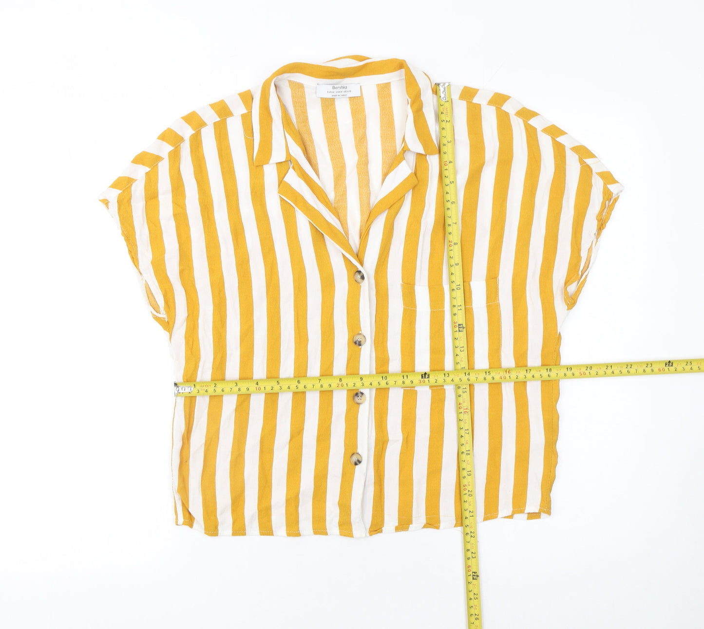 Womens UK Size M Bershka Yellow Basic Button-Up