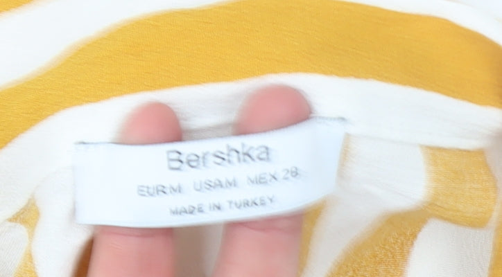 Womens UK Size M Bershka Yellow Basic Button-Up