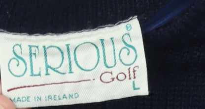 Mens UK Size L Serious Golf Blue Pullover Jumper