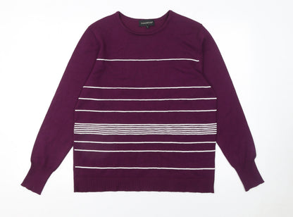 Paramour Women's Purple Striped Knit Crew Neck Jumper Size L
