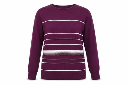 Paramour Women's Purple Striped Knit Crew Neck Jumper Size L