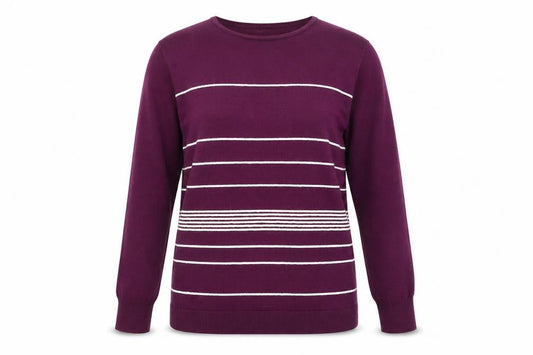 Paramour Women's Purple Striped Knit Crew Neck Jumper Size L