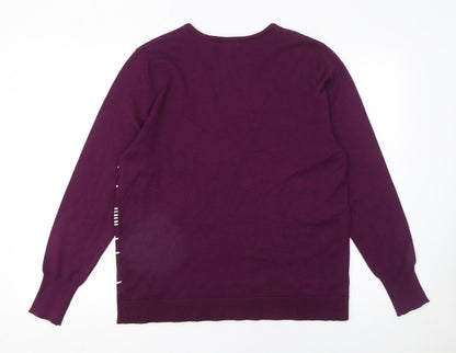 Paramour Women's Purple Striped Knit Crew Neck Jumper Size L