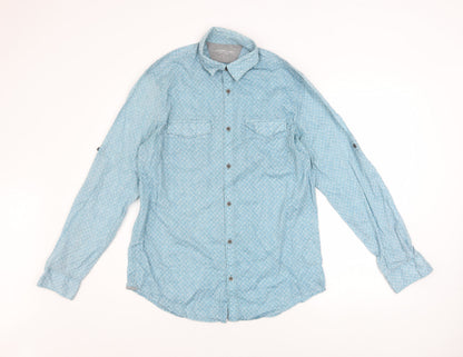 Calvin Klein Jeans Men’s Blue Floral Cotton Long Sleeve Button-Up Shirt Size S