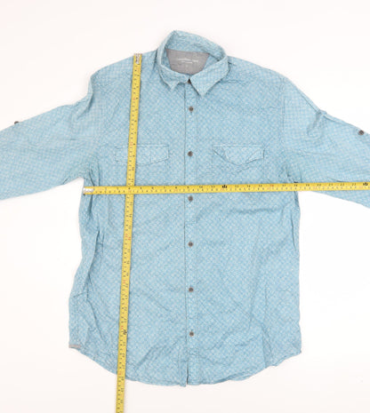 Calvin Klein Jeans Men’s Blue Floral Cotton Long Sleeve Button-Up Shirt Size S