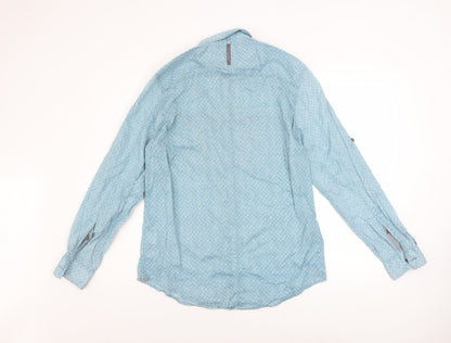 Calvin Klein Jeans Men’s Blue Floral Cotton Long Sleeve Button-Up Shirt Size S