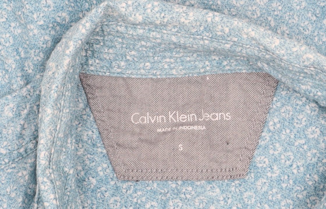 Calvin Klein Jeans Men’s Blue Floral Cotton Long Sleeve Button-Up Shirt Size S