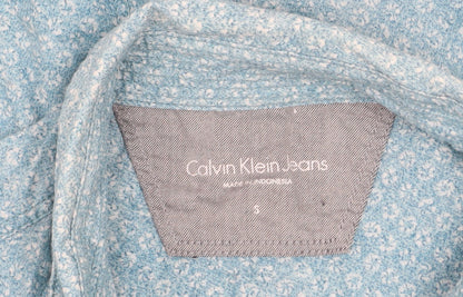 Calvin Klein Jeans Men’s Blue Floral Cotton Long Sleeve Button-Up Shirt Size S