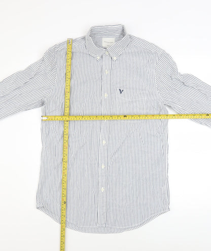American Eagle Men's Blue Slim Fit Striped Button-Up Shirt M