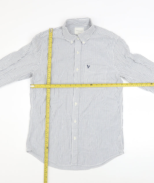 American Eagle Men's Blue Slim Fit Striped Button-Up Shirt M