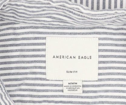 American Eagle Men's Blue Slim Fit Striped Button-Up Shirt M