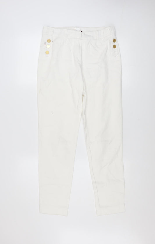 Oky's Women's White Chino Trousers Size 10 Slim Fit Cotton Stretch