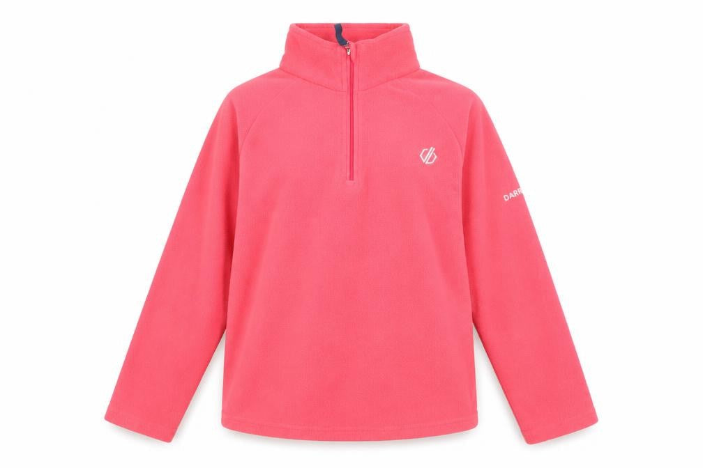 Front view of Dare 2b girls’ pink fleece 1/2 zip pullover sweatshirt 11-12 years