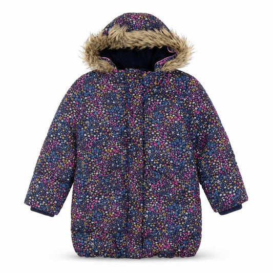 John Lewis Girls Multicoloured Floral Puffer Coat 7 Years Hooded Faux Fur Winter