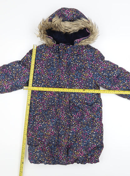 John Lewis Girls Multicoloured Floral Puffer Coat 7 Years Hooded Faux Fur Winter