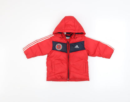 Adidas Unisex Baby Red Hooded Puffer Jacket 9-12 Months Winter Coat